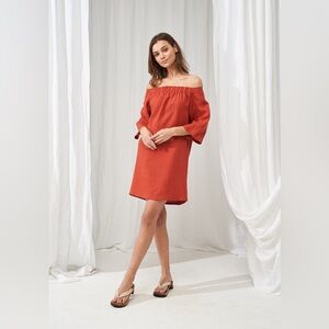 Linen Handmade Studio off shoulder dress. Size 4. Red clay, off shoulder.